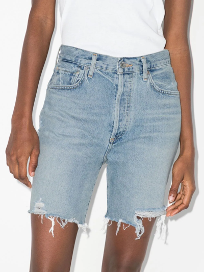 Citizens Of Humanity Ayla Distressed High Waist Cutoff Denim Bermuda Shorts In Blau