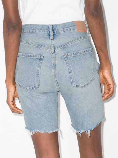 Citizens Of Humanity Ayla Distressed High Waist Cutoff Denim Bermuda Shorts In Blau