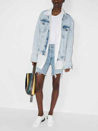 Citizens Of Humanity Ayla Distressed High Waist Cutoff Denim Bermuda Shorts In Blau
