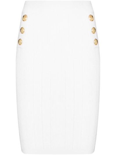 Shop Balmain Knitted Pencil Skirt In Weiss