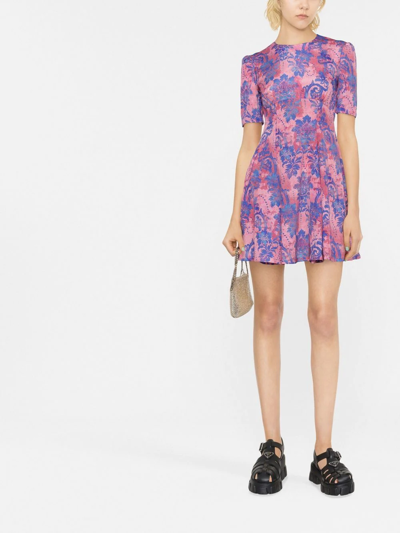 Shop Versace Jeans Couture Floral-print Flared Mini Dress In Rosa