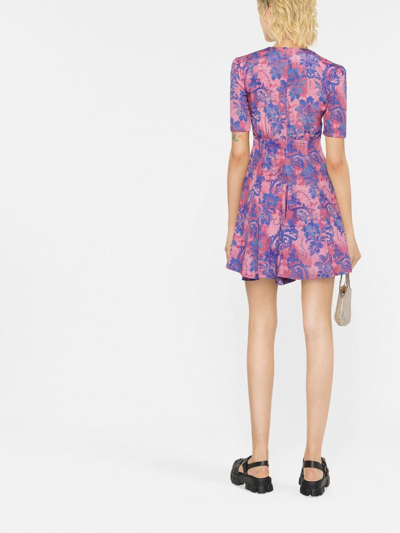 Shop Versace Jeans Couture Floral-print Flared Mini Dress In Rosa