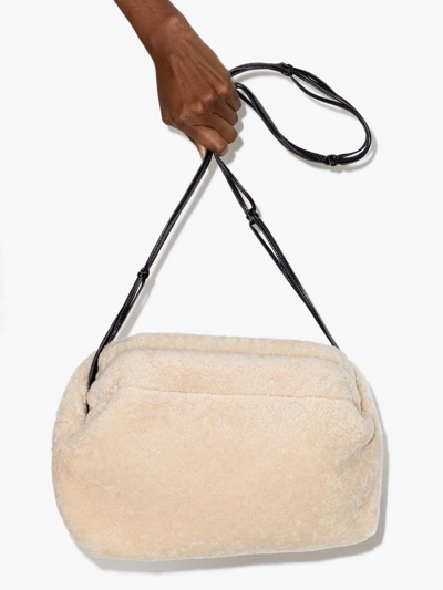 Shop St Agni Shearling Knot Pouch Shoulder Bag In Nude