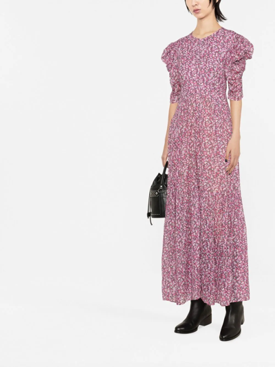Shop Isabel Marant Étoile Floral Puff-sleeve Midi Dress In Rosa