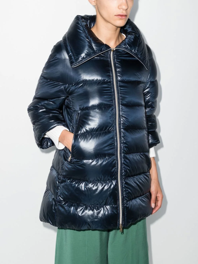 Herno Zippered Quilted Down Jacket In Blau