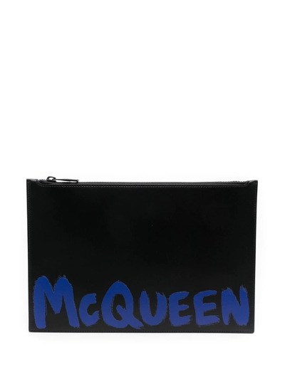 Shop Alexander Mcqueen Graffiti-print Leather Clutch Bag In Schwarz