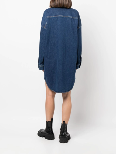 Shop Moschino Teddy-patch Denim Shirt Dress In Blau