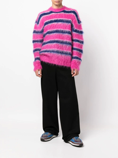 Shop Marni Striped Mohair Jumper In Rosa
