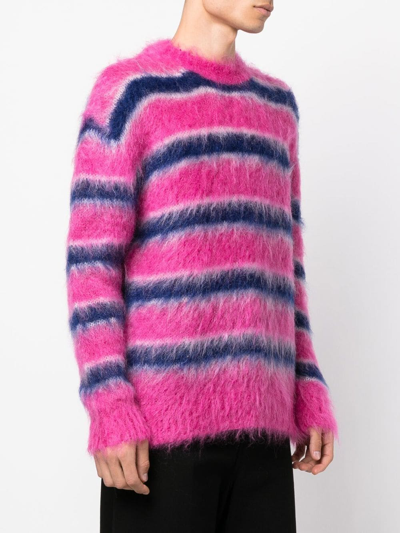 Shop Marni Striped Mohair Jumper In Rosa