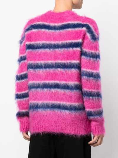 Shop Marni Striped Mohair Jumper In Rosa