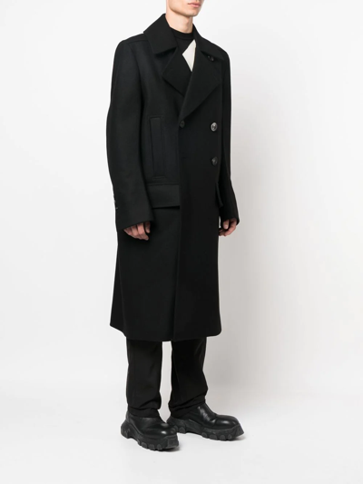Rick Owens Double-breasted Wide-lapel Coat In Schwarz