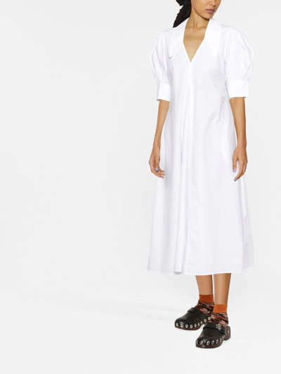 Shop Ganni V-neck Organic Cotton Midi Dress In Weiss