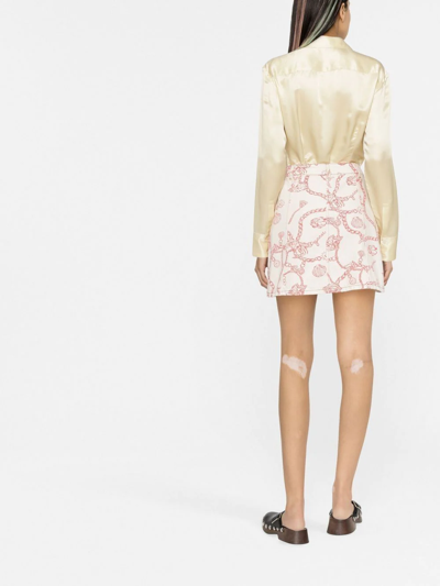Shop Ganni Graphic-print Organic Cotton Button-up Skirt In Nude