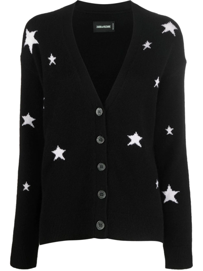 Shop Zadig & Voltaire Star-embellished Cashmere Cardigan In Schwarz