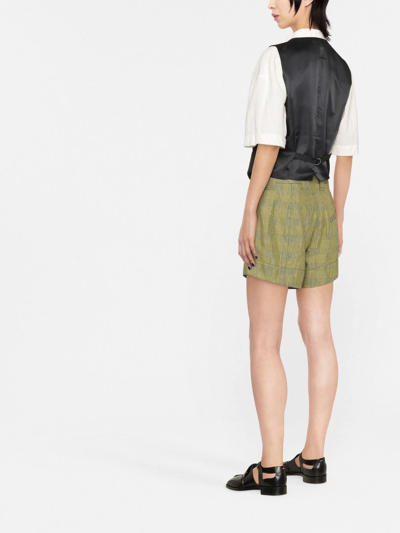 Shop Ganni Checked Tailored Shorts In Gelb
