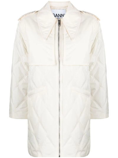 Ganni Off-white Quilted Jacket In Nude
