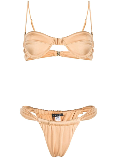 Shop Manokhi Ruched Bikini Set In Nude