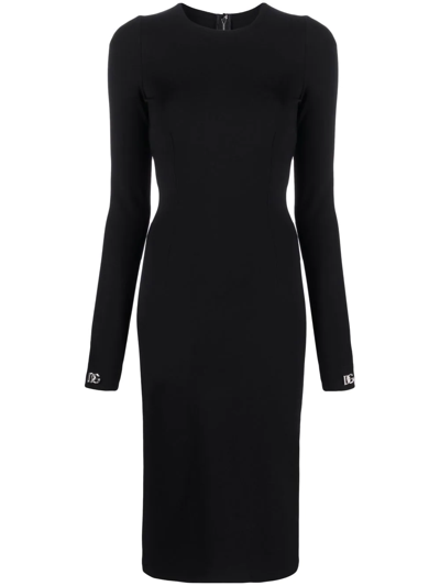Shop Dolce & Gabbana Long-sleeved Tailored Dress In Schwarz