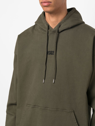 Shop Dsquared2 Embroidered-logo Detail Hoodie In Grün