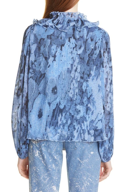 Ganni Pleated Georgette V-neck Ruffle Blouse Placid Blue Size 32