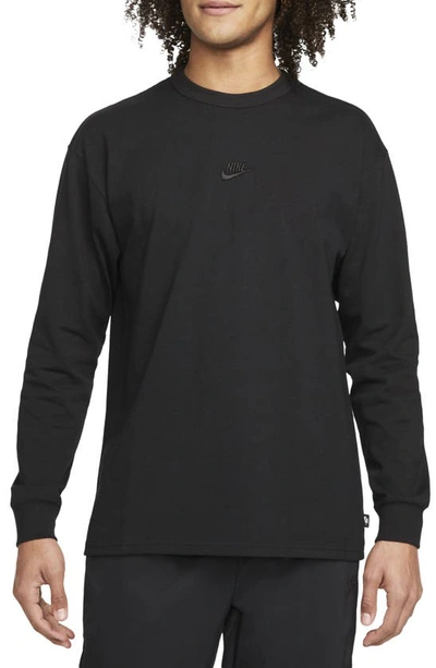 Shop Nike Sportswear Premium Essentials Long Sleeve T-shirt In Black/ Black