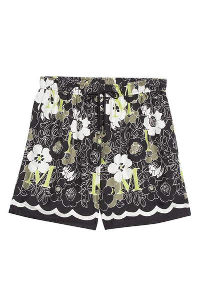 Shop Amiri Floral  Silk Shorts In Black