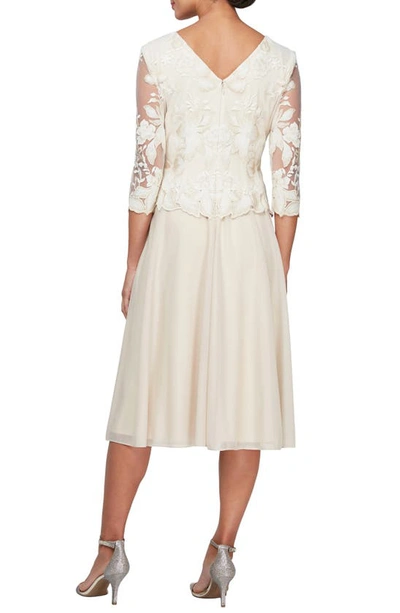 Shop Alex Evenings Illusion Sleeve Embroidered Midi Dress In Taupe