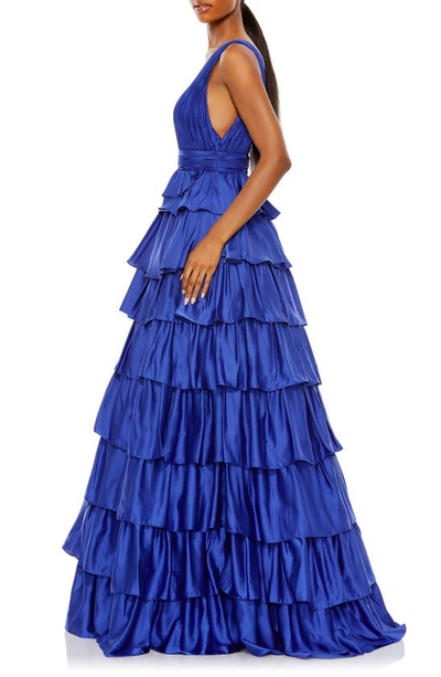 Shop Mac Duggal Ruffle Tiered Sleeveless Gown In Cobalt