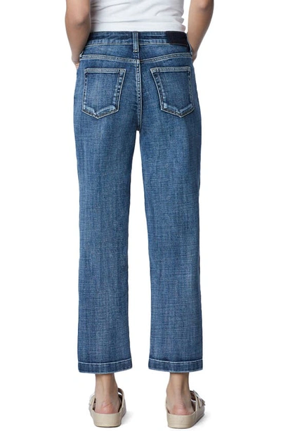 Shop Hint Of Blu Clever High Waist Slim Straight Leg Jeans In Tide Blue Dark