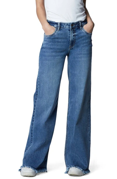 Shop Hint Of Blu Mighty High Waist Wide Leg Jeans In Ocean Blue Light