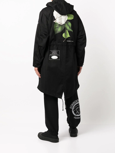 Undercover Floral-print Hooded Jacket In Black