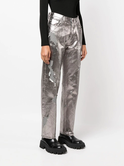 Diesel Metallic-effect Distressed Jeans In 灰色