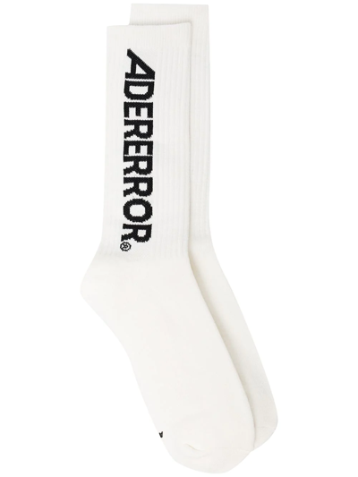 Shop Ader Error Intarsia-knit Logo Socks In White