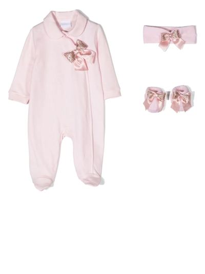 Shop La Perla Bow-detail Babygrow Set In 粉色