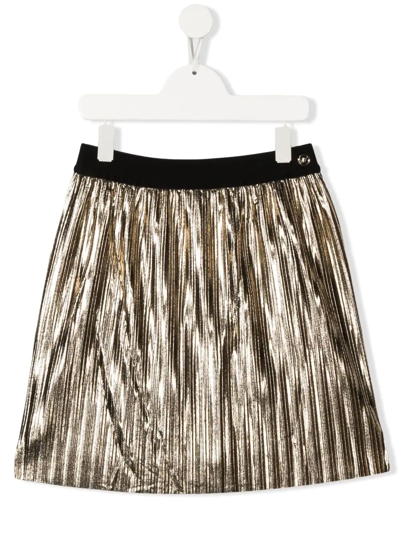 Shop Michael Kors Pleated Lamé-finish Mini Skirt In Gold