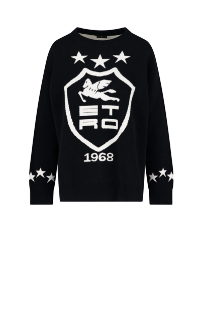 Shop Etro Wool Coat Of Arms Jacquard Sweater
