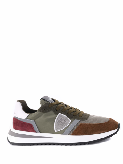 Shop Philippe Model Sneakers  Tropez 2.1 Low In Camoscio E Nylon In Verde Militare/marrone