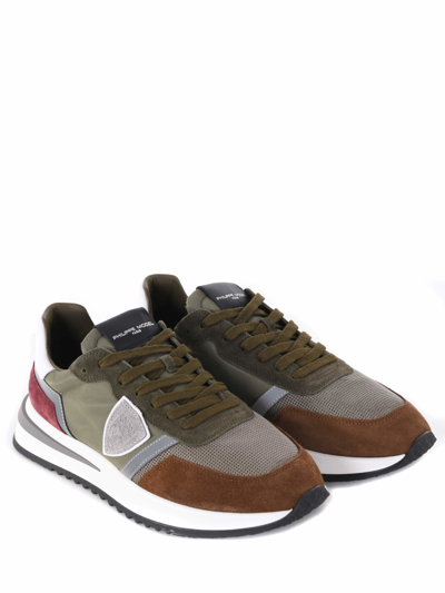 Shop Philippe Model Sneakers  Tropez 2.1 Low In Camoscio E Nylon In Verde Militare/marrone