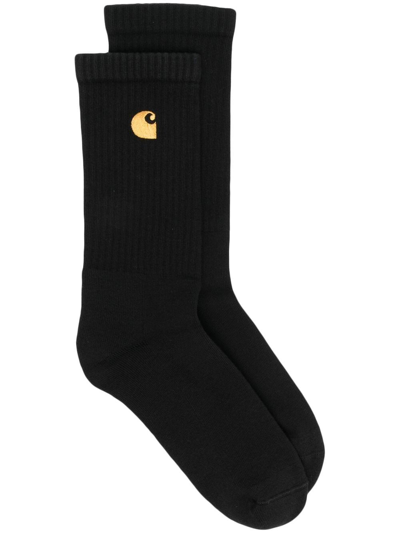 Shop Carhartt Embroidered-logo Ribbed Socks In Black