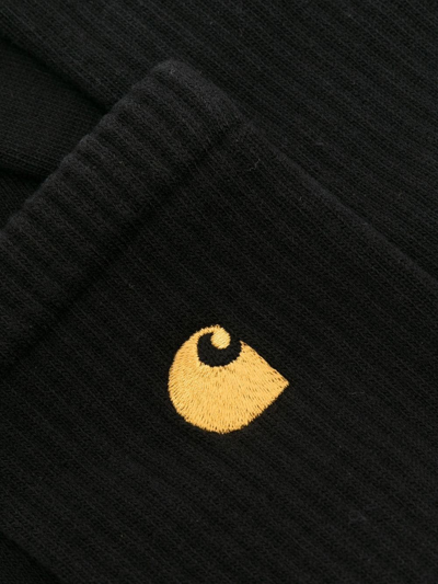 Carhartt Embroidered-logo Ribbed Socks In Black