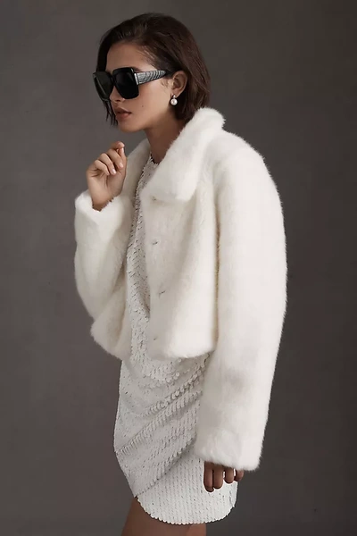 Shop Anthropologie Tirage Cropped Collared Faux Fur Jacket In White