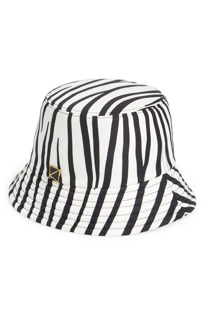 Shop Valentino Roman Stud Zebra Print Twill Bucket Hat In Avorio/ Nero