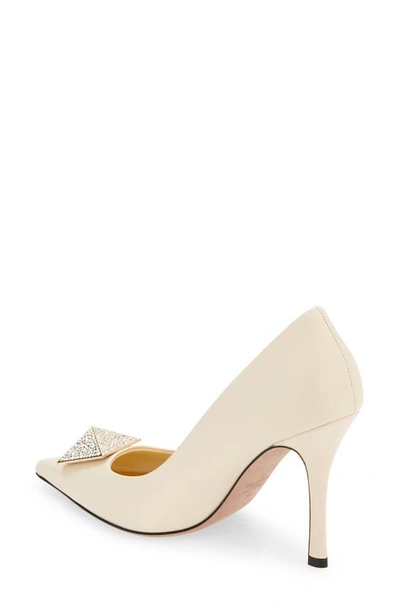 Shop Valentino Crystal One Stud Pointed Toe Pump In Ia5 Light Ivory/ Crystal