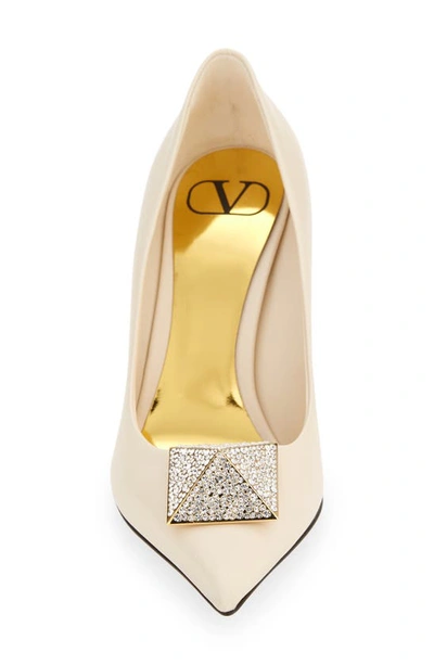 Shop Valentino Crystal One Stud Pointed Toe Pump In Ia5 Light Ivory/ Crystal