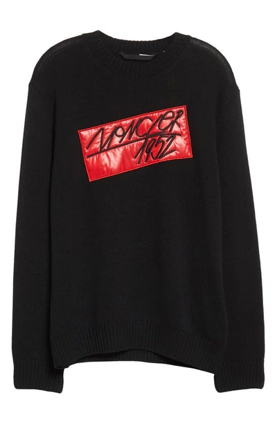 Shop Moncler Crewneck Script Logo Sweater In Black