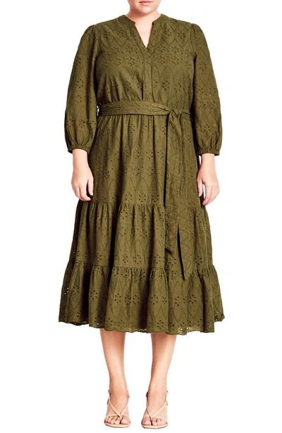 Shop City Chic In Detail Eyelet Dress In Khaki