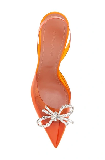 Shop Amina Muaddi Glass Pointed Toe Slingback Pump In Pvc Orange+ White Crystal Bow