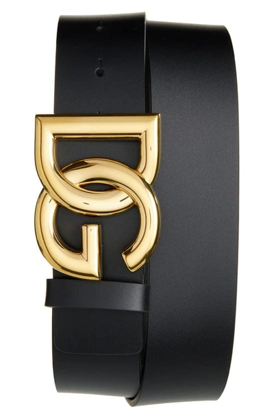 Shop Dolce & Gabbana Dg Logo Buckle Leather Belt In Nero / Gold