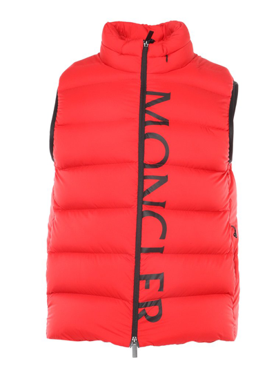 Shop Moncler Amak Logo Print Puffer Vest In Red