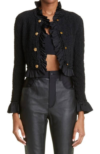 Shop Alexander Wang Ruffle Smocked Jersey Crop Jacket In Black